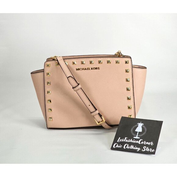 Michael Kors Women's Pale Pink Leather Selma Studded Tote Size Small 1826 - Picture 1 of 14